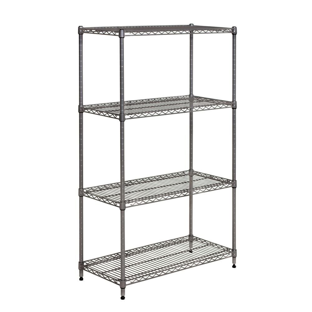 Shelving Unit with 4 Shelves Flint Wire - 30" L x 14" W x 48" H by HUBERT – Alloy Steel, Flint, Model 14308-F