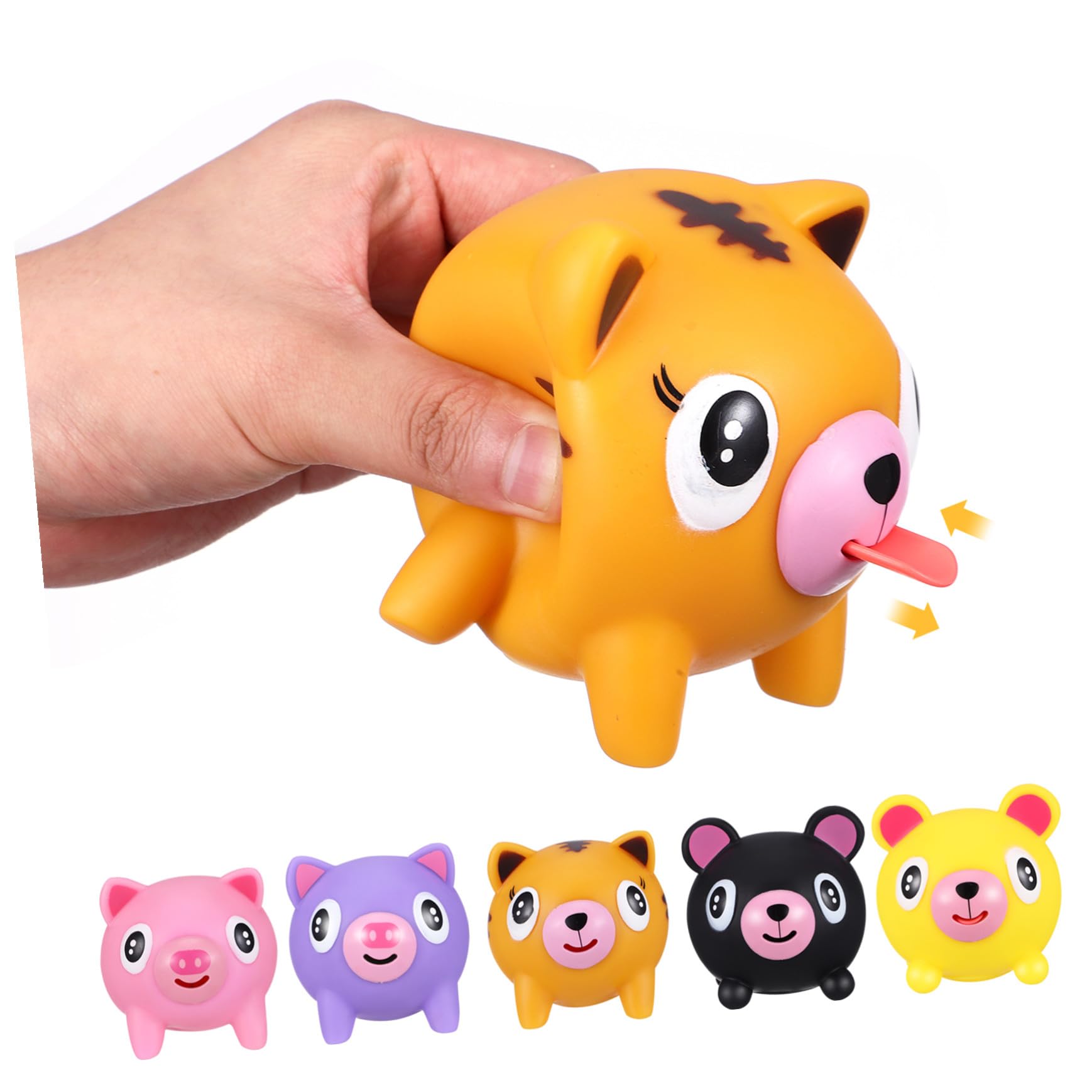 FRCOLOR Jouets à Presser Souples Anti-Stress en PVC, 5 Pièces, Cochon et Ours, Détente en Classe, Présents d'anniversaire