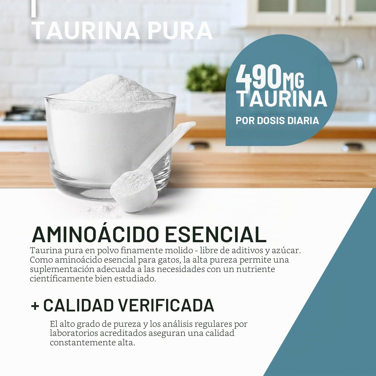 ReaVET Taurina para gatos 100 g – Apoyo cardiovascular, polvo de taurina 100% puro, aminoácidos que apoyan las defensas y el metabolismo celular