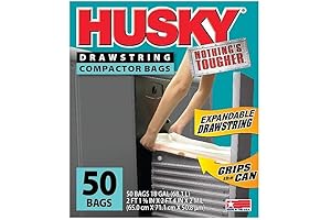 Husky 18 Gallon Nothing's Tougher Drawstring Compactor Bags One-by-One Dispensing with Expandable...