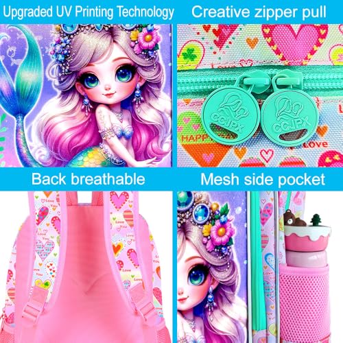 Image of CCJPX 3Pcs Mermaid Backpack for Girls, 16 inch Kids Bookbag with Lunch Box, Water Resistant Elementary School Bag for Kindergarten Preschool Toddler (Pink)