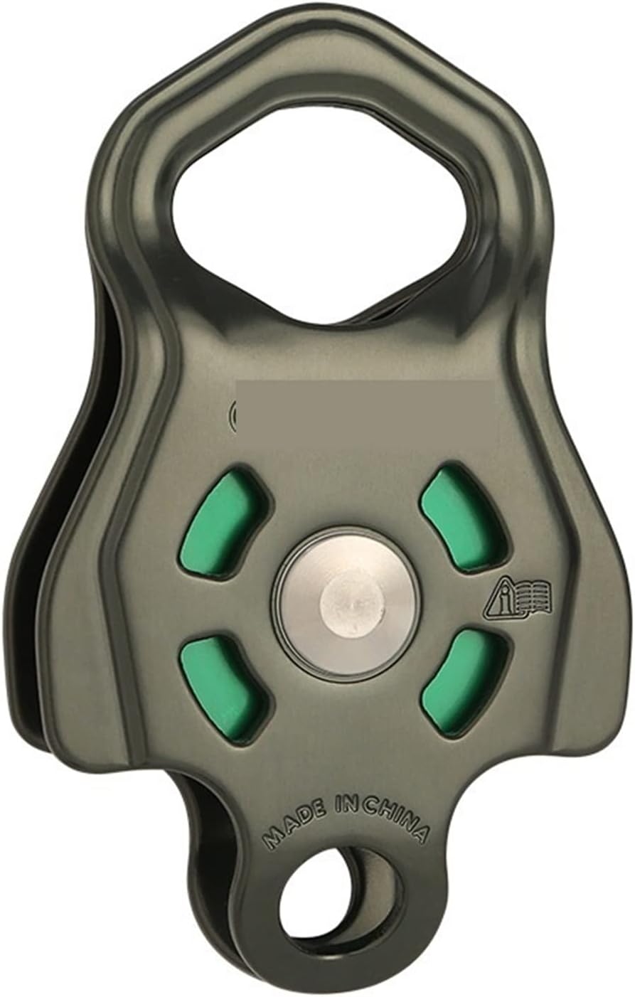 INLIMA Pulley Professional Single Pulley Gear in Ball Bearing Mountaineering Rock Climbing Zipline Traverse-Solving Carriage Pulley (Color : Gray and Green)
