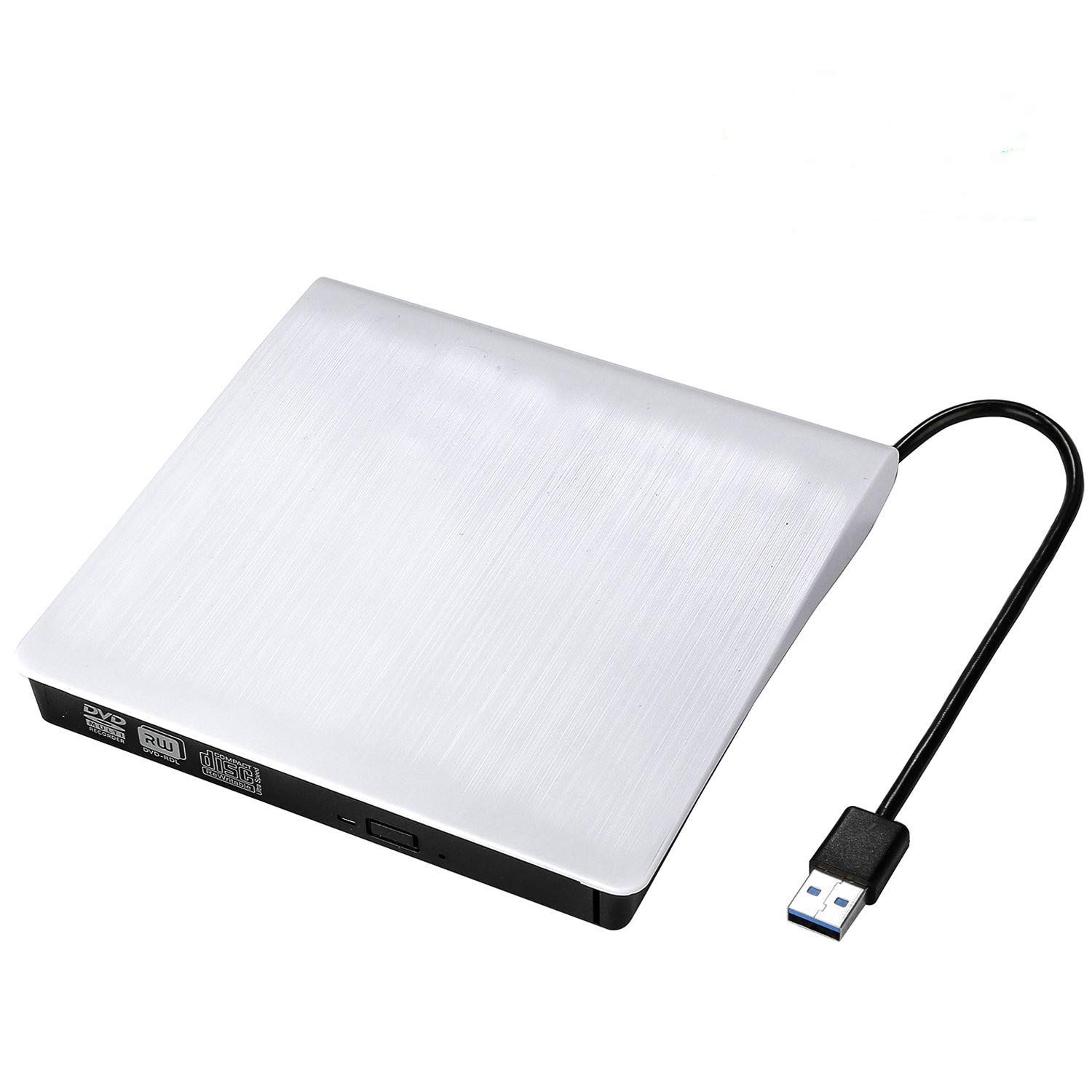 External CD Drive, MMUSC USB CD/DVD-RW Drive, Slim High Speed CD Player Burner for MacBook Air Pro/Air/iMac and Laptop Desktops Support Windows/Vista/7/8.1/10, Mac OSX (White)
