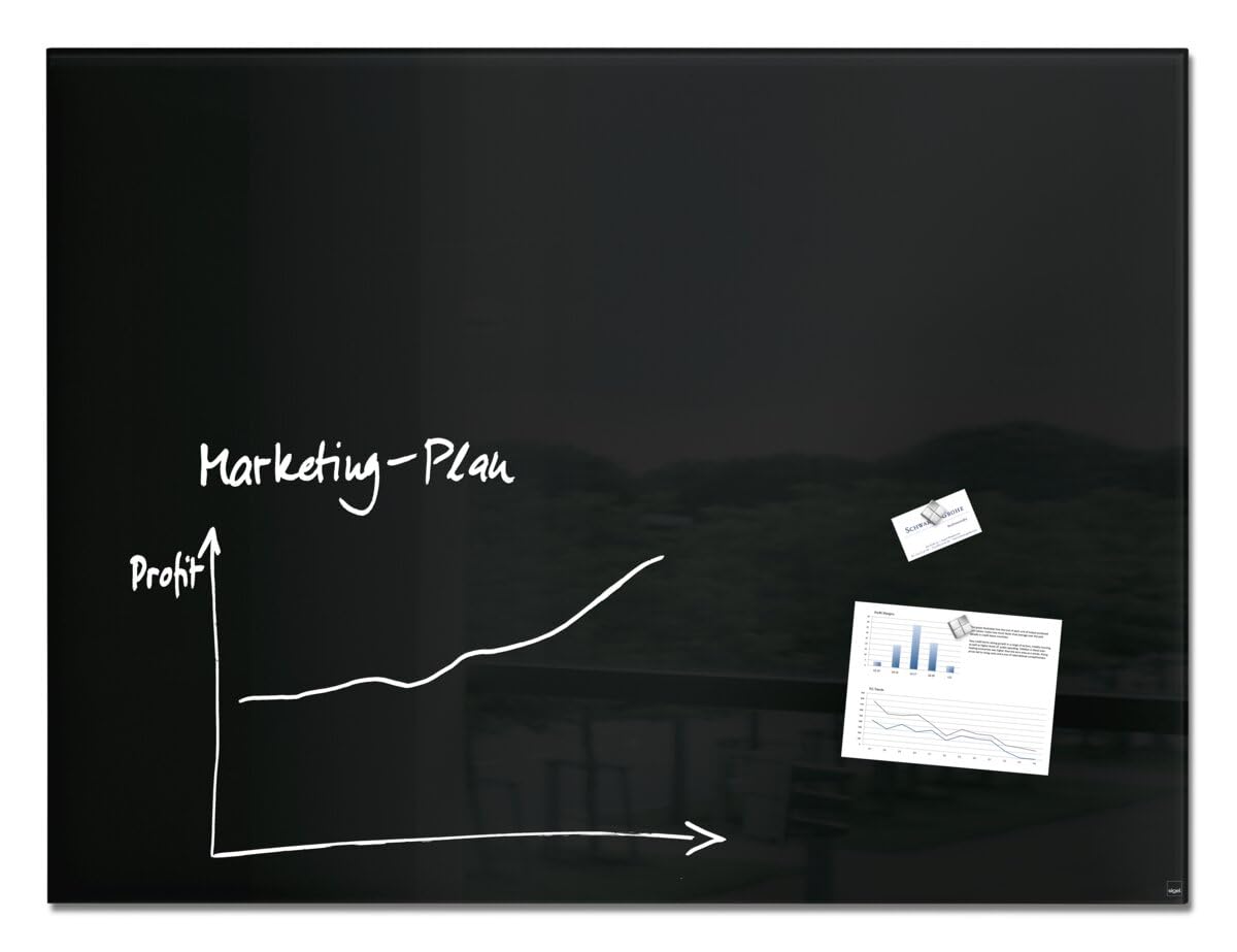 SIGEL GL210 Premium Glass magnetic Board, glossy surface, 120 x 90 cm, easy mounting, Black - Artverum