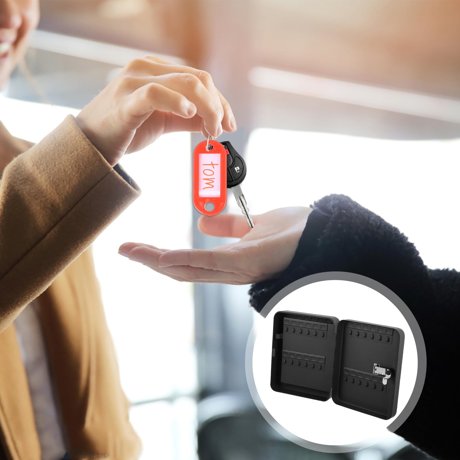 Cassetta Portachiavi Combinazione e Angoli Arrotondati, Armadietto da Parete per Protezione Chiavi Auto e Casa, per Self Check in Ufficio