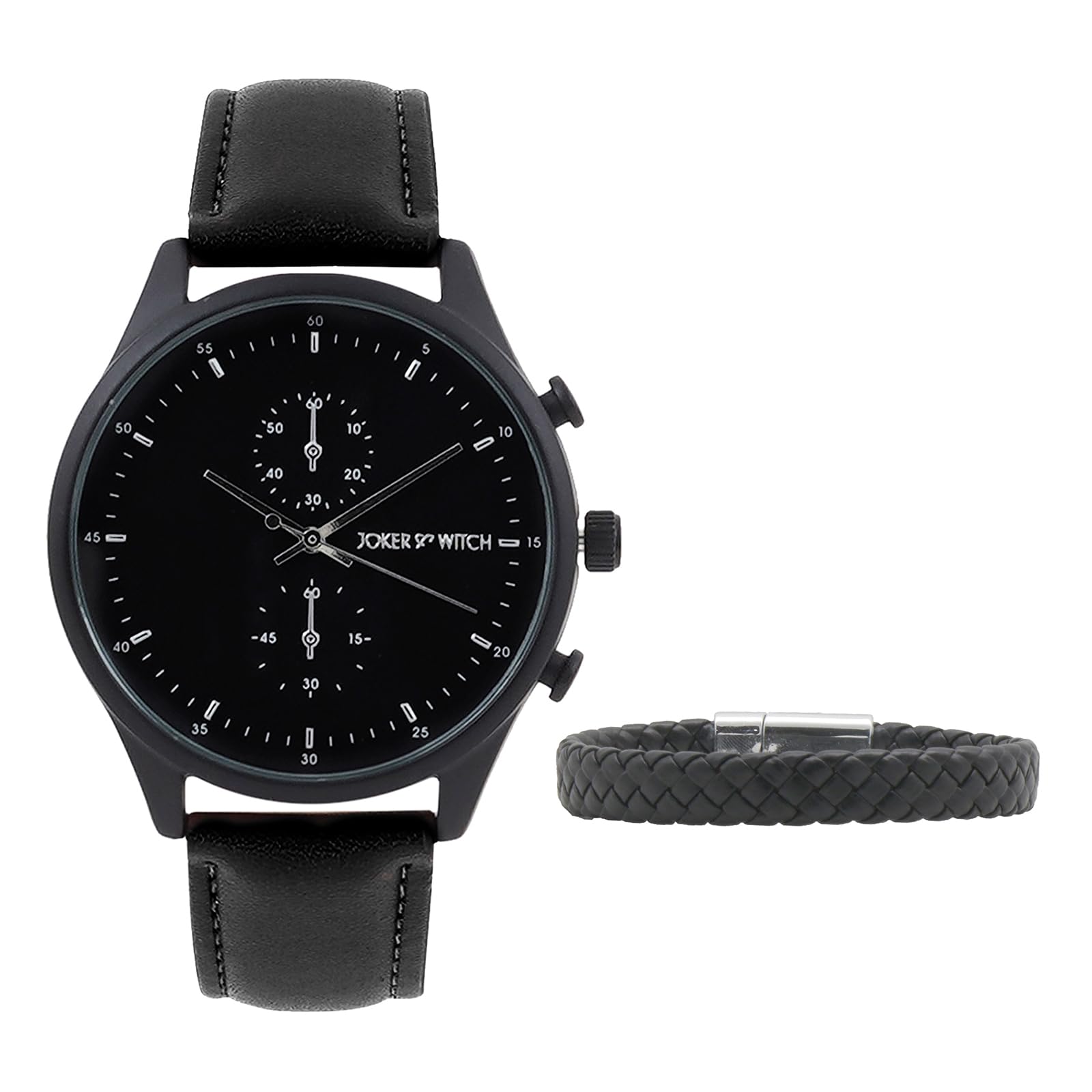 Joker & Witch Leather Men Nilo Analogue Watch Bracelet Stack, Black Dial, Black Band (B0CHB65WM3) Amazon Price History, Amazon Price Tracker