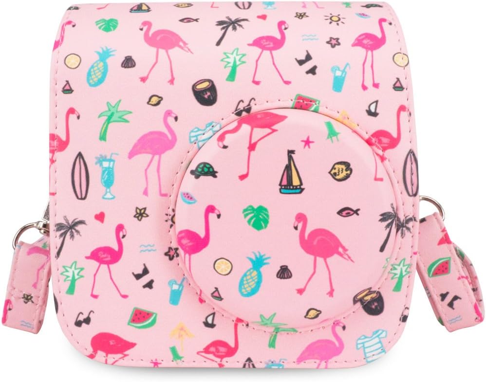 WOLVEN Protective Case Bag Purse Compatible with Mini 7C 7S Camera, Pink Flamingo Pattern