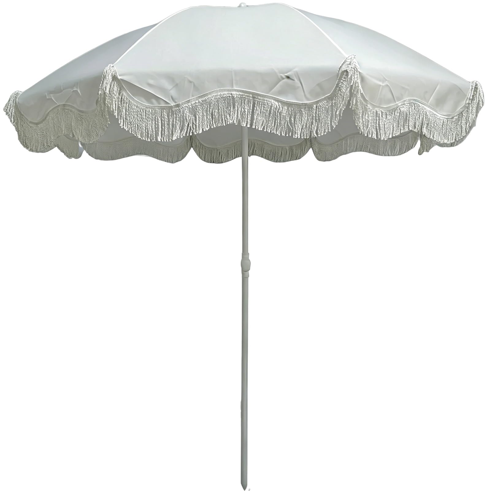 Biały Boho Parasol Ogrodowy 200 cm z Frędzlami, z Ochroną Przed Promieniowaniem UV, na Tarasie, Basenie