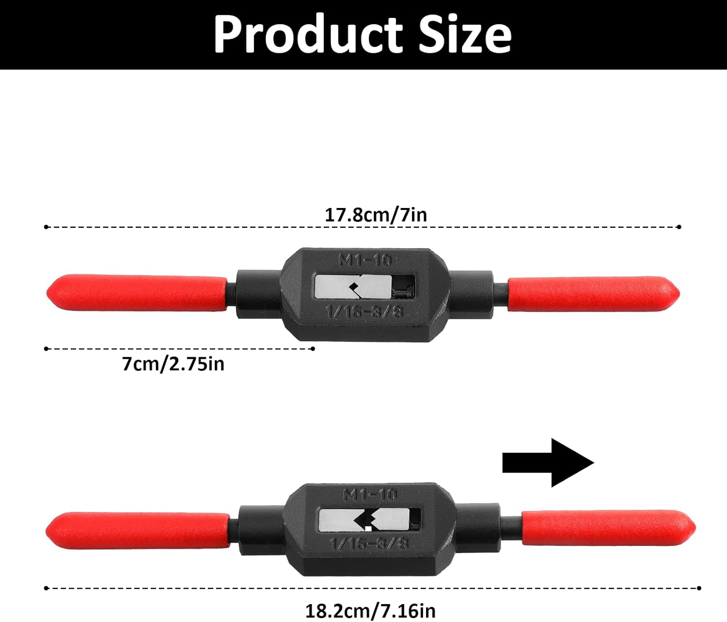 M1- M10 Adjustable Tap Wrench Handle, 1/16"-3/8" Reamer Steel Adjustable Wrench Hand Tool, Hand Taps Holder Tapping Reamer Tools Professional Tapping Wrenchs Tool with Plastic Dipped Handle for Repair