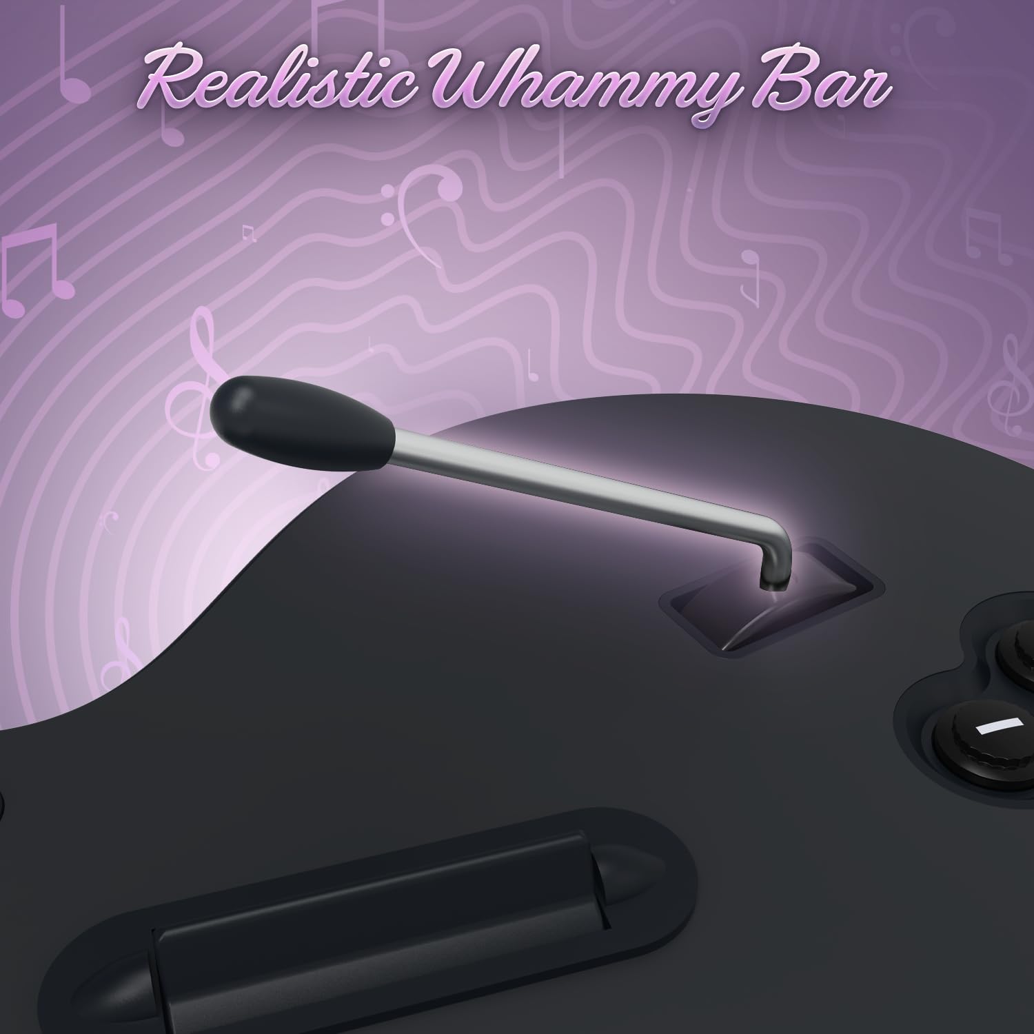Close-up of the realistic whammy bar on the guitar controller
