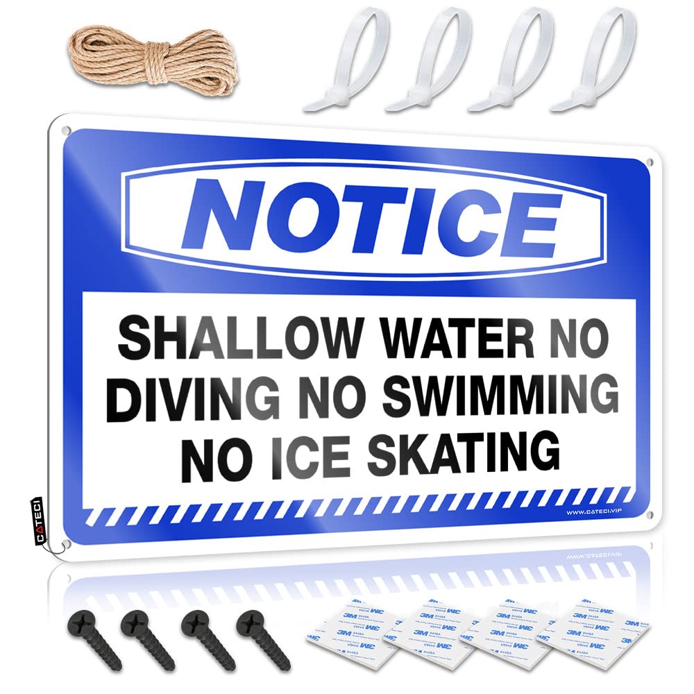 HELIOFORGE Metal Signs Decor Notice Shallow Water No Diving No Swimming No Ice Skating Tin Sign Beer Signs For Bar Room Door Decor(30X40CM)