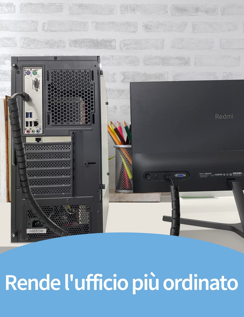shinfly Guaina passacavi per ordinare e organizzare 2X1.5m con 20 fascette, 5 clip adesive, 1 clip per guidare, dal diametro di 16mm/22mm, per casa, cavi di TV e PC, nero