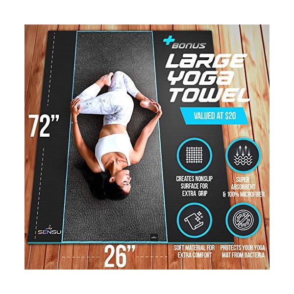 Sensu Large Yoga Mat - 6’ x 4’ x 9mm Extra Thick Exercise Mat for Yoga, Pilates, Stretching, Cardio Home Gym Floor, Non- Slip Anti Tear Eco-Friendly Workout Mat - Use Without Shoes