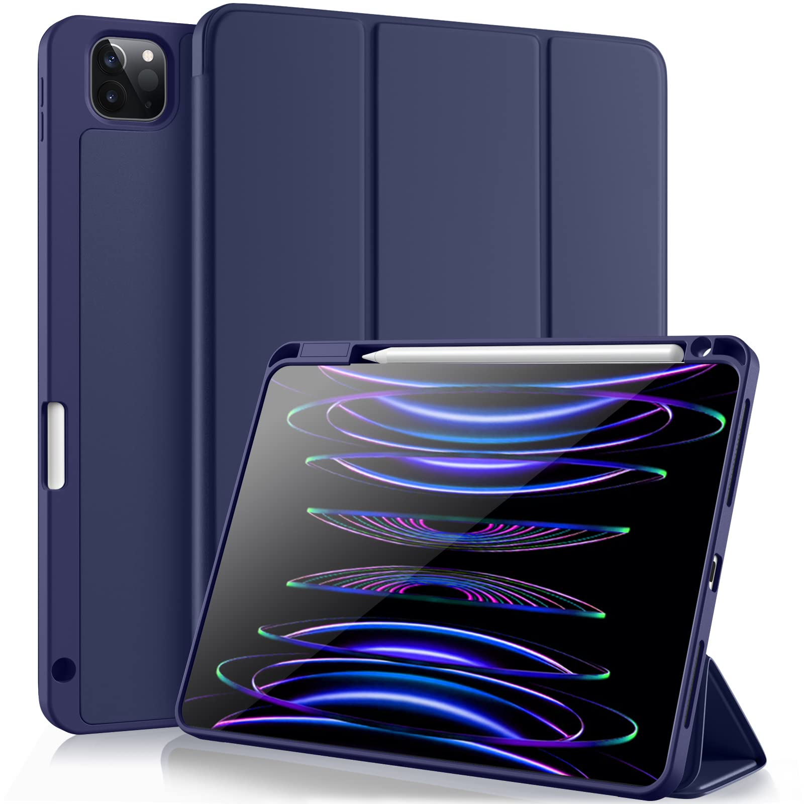 Vobafe Custodia Compatibile con Cover iPad PRO 11 2022/2021/2020/2018, a Tre Ante con portapenne per iPad PRO 11 Pollici, Supporto 2. Gen Pencil, Attivazione/Disattivazione Automatica, Blu