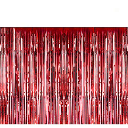 ShiDianYi Tinsel Foil Fringe-Backdrop-3FTX8FT-Red Metallic Door Window Curtain Party Decoration