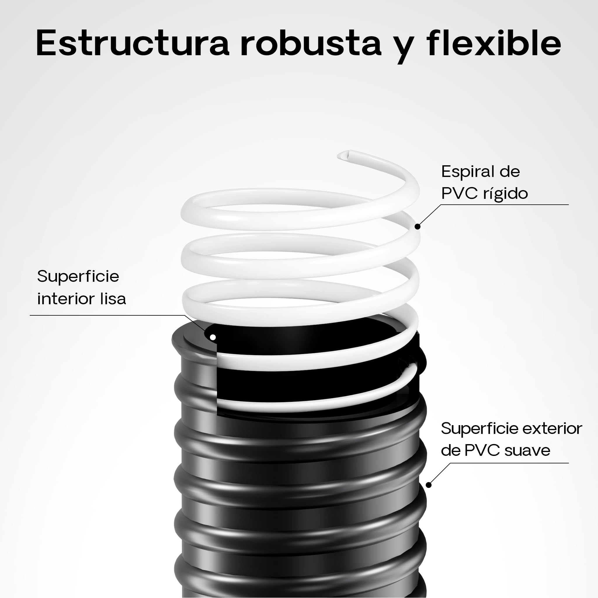 Wiltec Manguera flexible para estanque 5 m manguera en espiral reforzado 25 mm (1") negro PVC arroyo