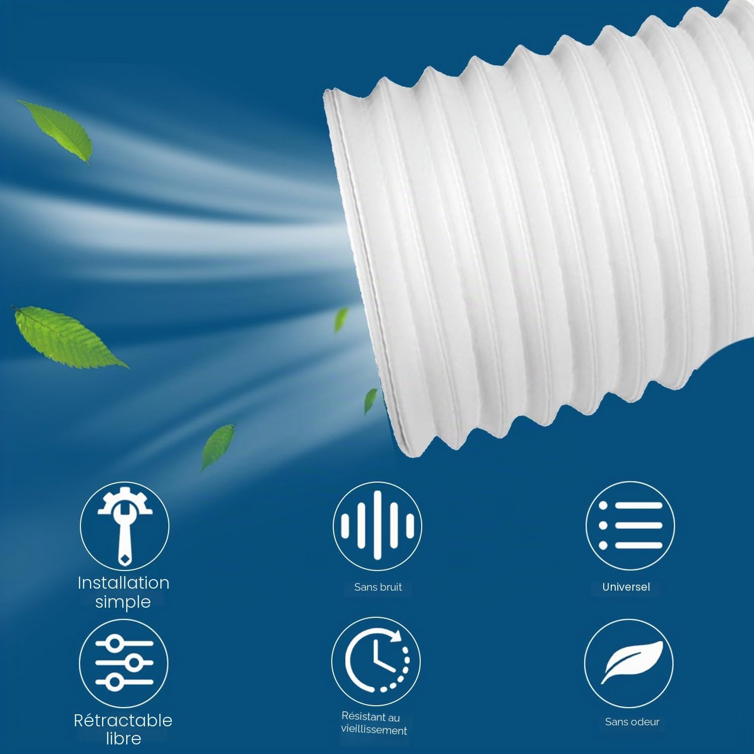 3 Mètres PP Tuyau pour Climatiseur Mobile, 130 mm Extensible Mobile Air Conditionné Tuyau D'échappement Chaleur D'échappement en Acier CCW Filetage de évent pour La Réparation de Conditionneur