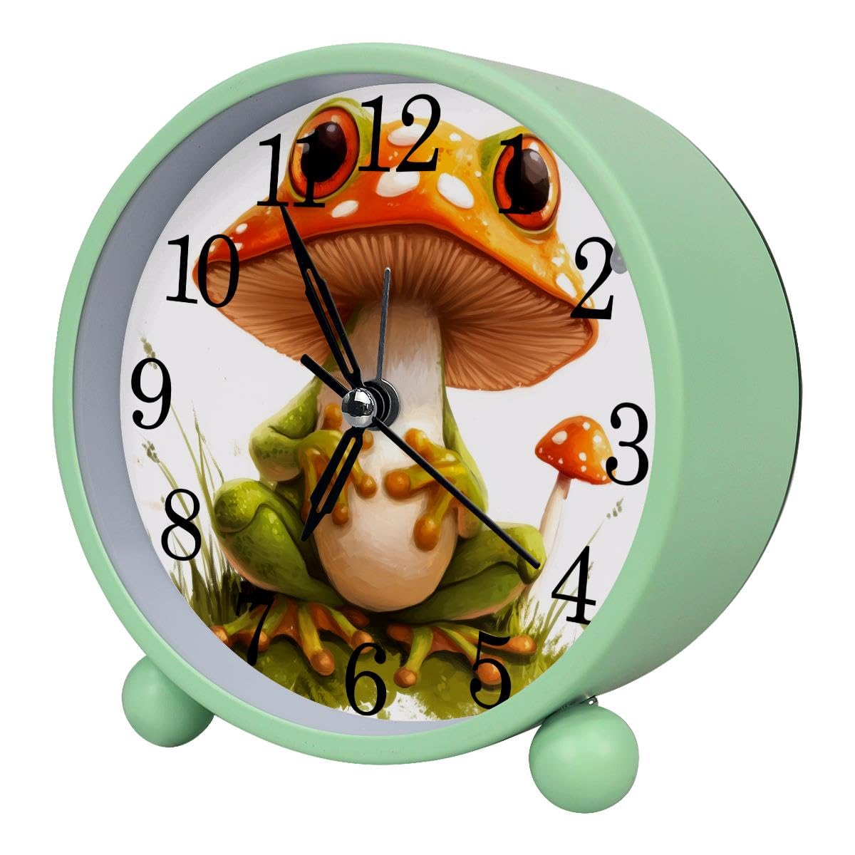 Luoweisi Alarm Clock Frog Mushroom, Silent Non-Ticking with Night Light