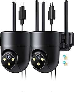 NUASI 4G LTE External SIM Camera, 2K Surveillance Camera 360° PTZ, AI Human Detection and Color Night Vision, Two-Way Audio Camera, IP66, Black-2P asin的图片