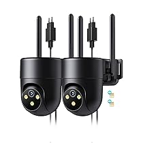 NUASI 4G LTE Telecamera con SIM Esterno, 2K Videocamera Sorveglianza 360° PTZ, AI Rilevamento Umano e Visione Notturna a Colori, Telecamera Audio Bidirezionale, IP66, Nero-2P