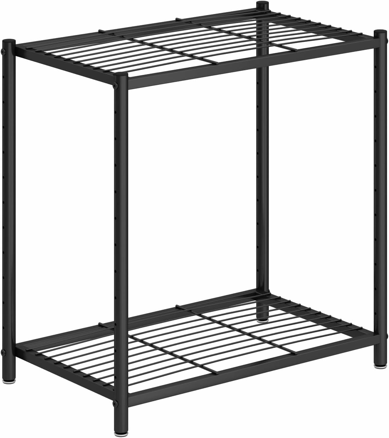 2 Tier Storage Shelves Adjustable Heavy Duty Metal Shelf Standing Storage for Kitchen, Pantry, Garage, Basement(No Wheels, 22.8" L x 13.4" W x 22.8" H) Black 2-Shelf Nowheels