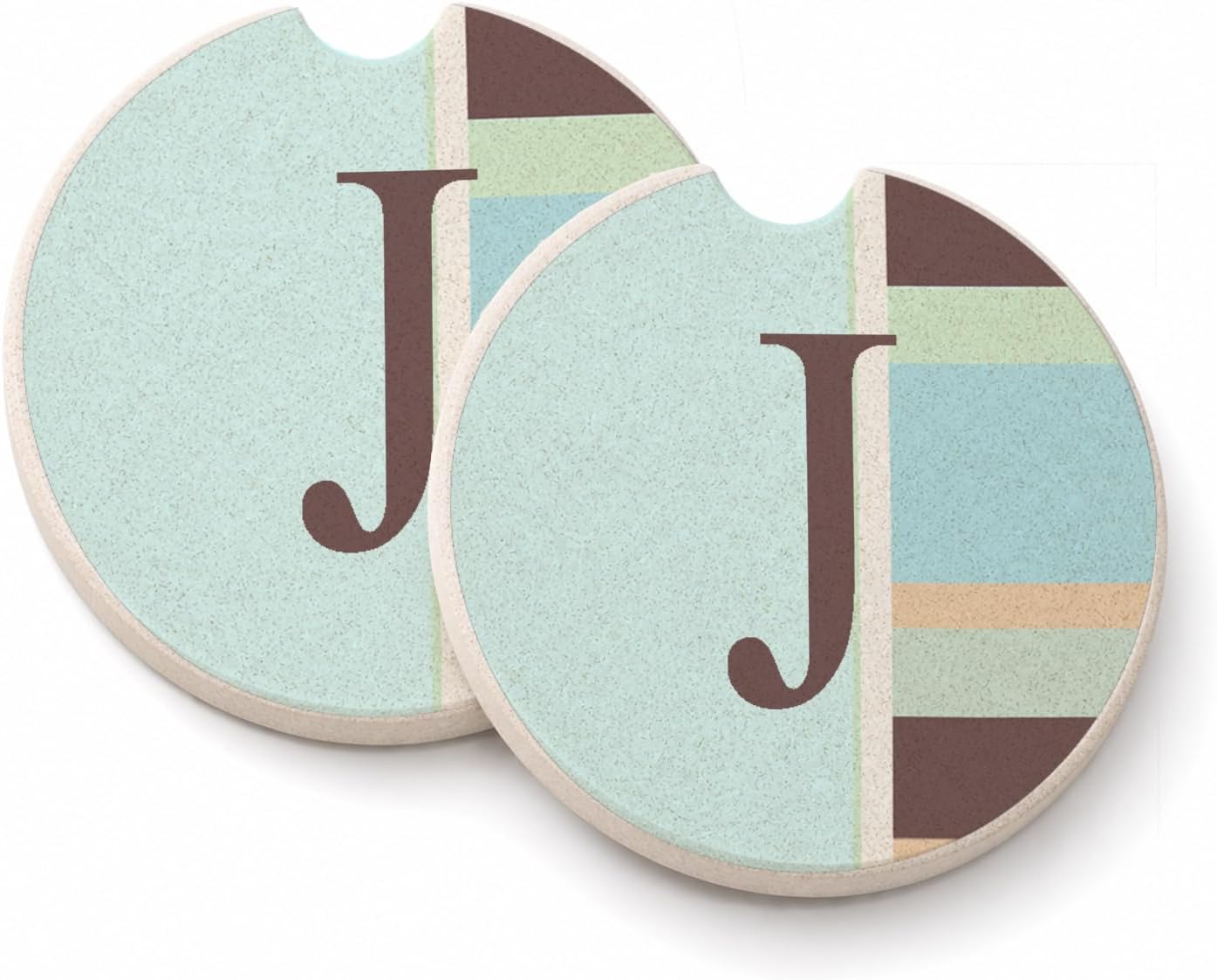 Caroline's Treasures CJ1003-JCARC Letter J Initial Monogram - Blue Stripes Set of 2 Cup Holder Car Coasters Absorbent Sandstone Coasters for Car Cup Holders Gifts for Men or Women, Large, Multicolor