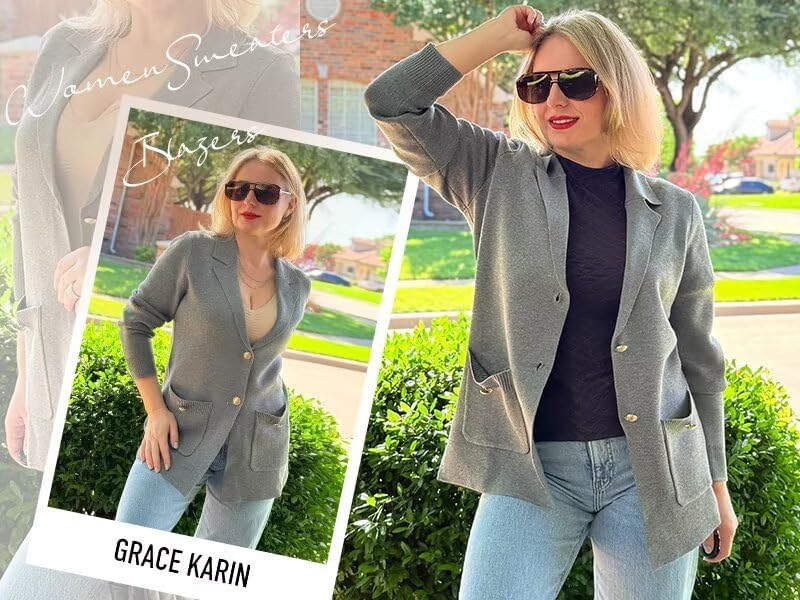 GRACE KARIN Women Sweater Blazers Business Casual Long Sleeve Work Cardigan Open Front Lapel Suit Jackets with Pockets - Image 8
