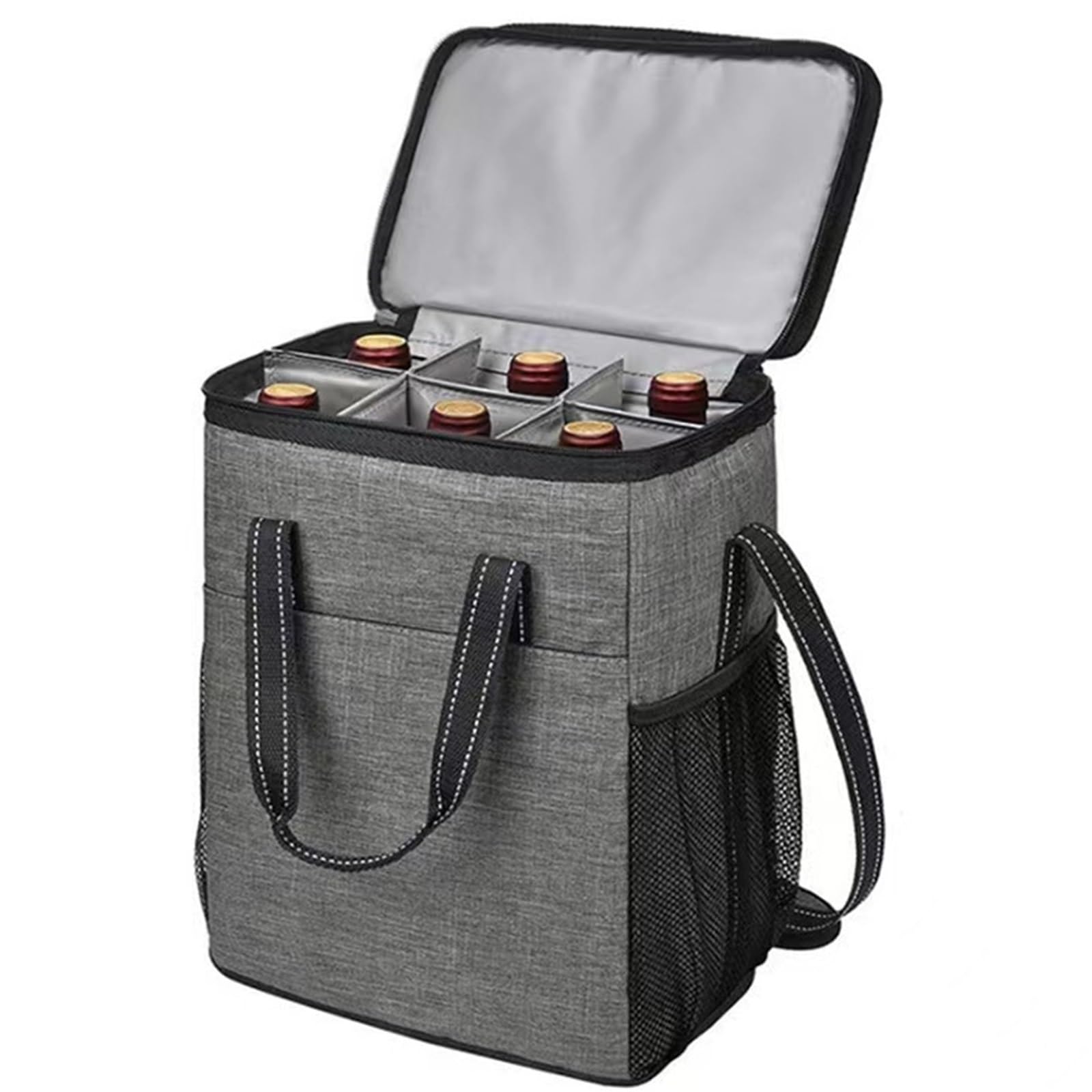 Bolsa Enfriadora de Vino para 6 Botellas, Bolsa Isotérmica Aislada y a Prueba de Fugas con Asa y Correa de Hombro, para Picnic Camping Viaje(Gray)