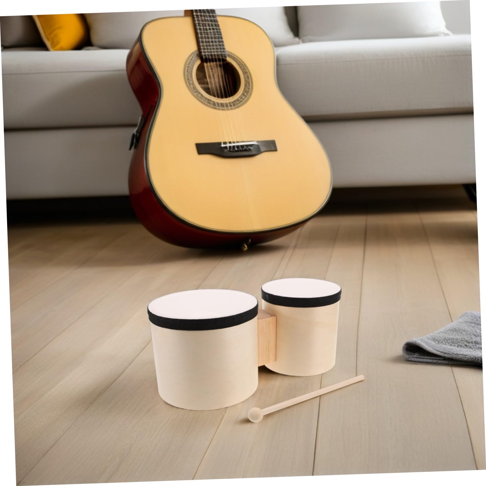 BESPORTBLE Bongos Legno con Bacchette e Tamburelli Mano Strumenti Percussioni Leggeri Portatili per Principianti Apprendimento Musicale Outdoor