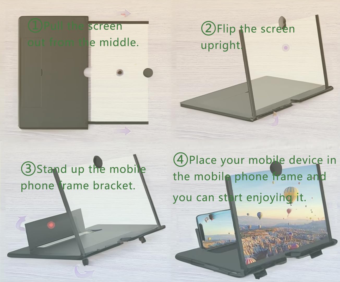 Loupe d'écran de téléphone 10", support pliable avec fonction de grossissement d'écran | Visualisation mains libres des images agrandies (noir)