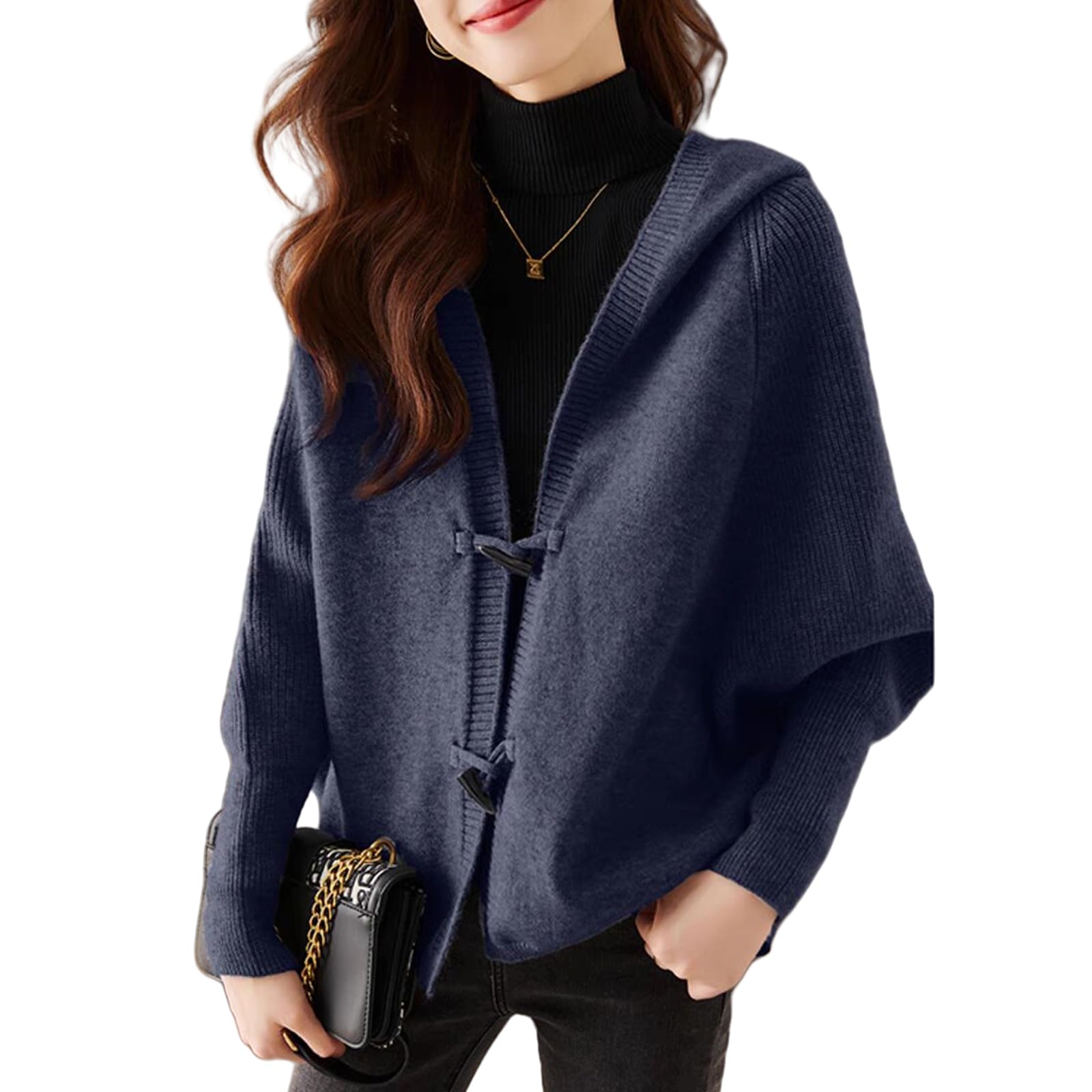 [Ishihara liacceai] パーカー レディース ドルマンスリーブ フード付き セーター ボタン 前開き ニット 長袖 ゆったり コート カーディガン 女性 おしゃれ かわいい 編み セーター 柔らか 無地 羽織 春 秋 冬