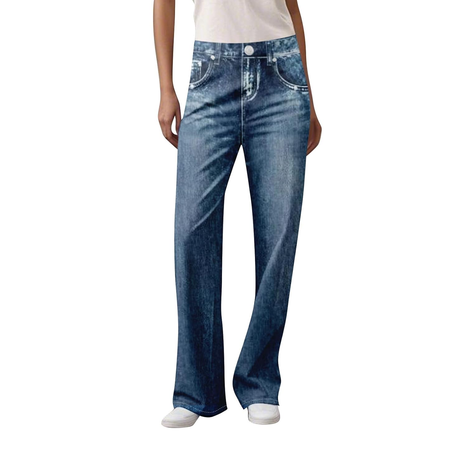 GOFULY French Terry Sweatpants That Look Like Jeans Denim Print Wide Leg Pants Stretchy Elastic Waisted Sweatpants Casual