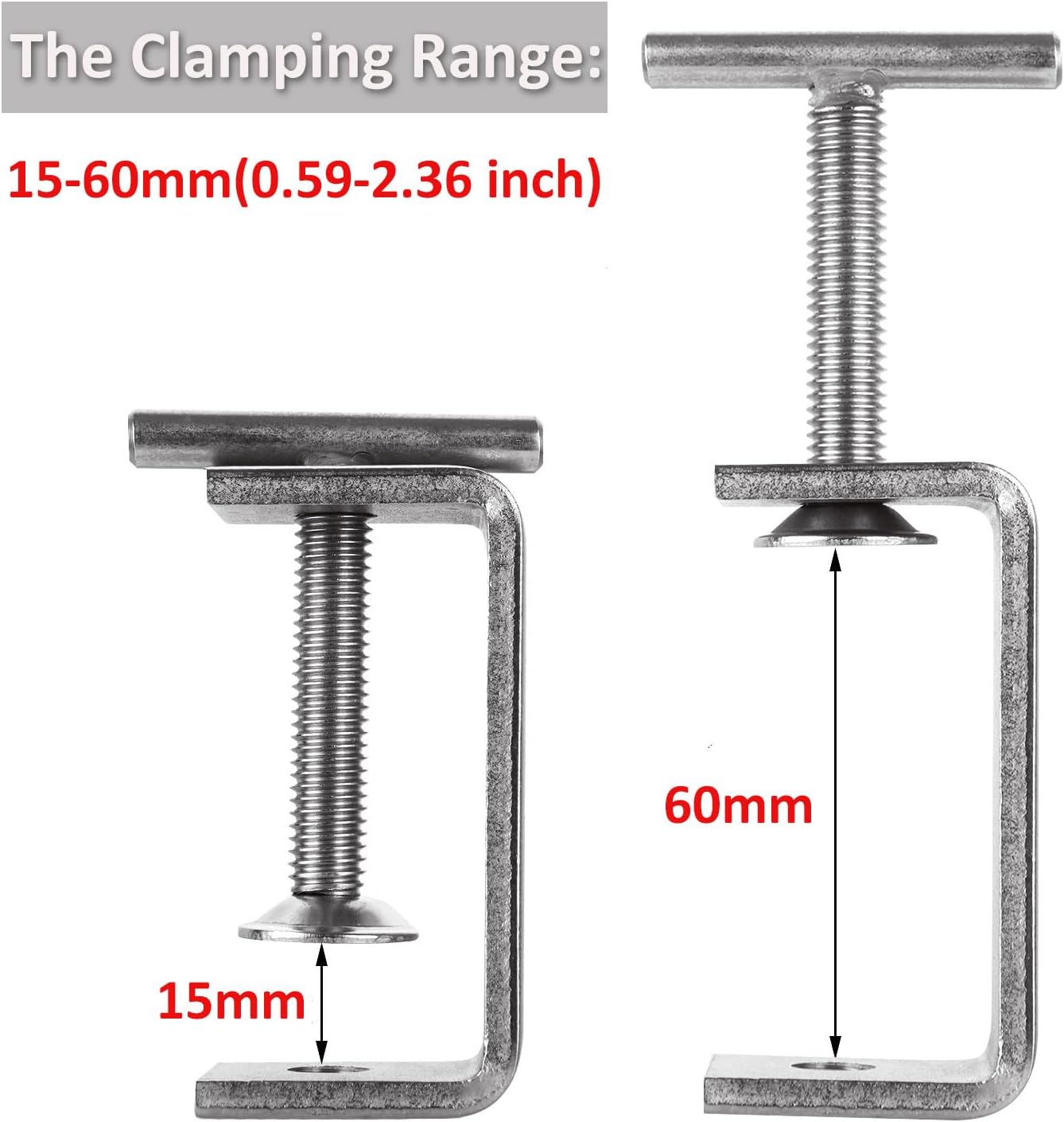 6PCS 2 1/2 Inch C Clamps, Heavy Duty 304 Stainless Steel C Clamp Small with Stable Wide Jaw Opening & I Beam Design, Desk Woodworking Clamp Tiger Clamp, Clamping Range 15-60mm
