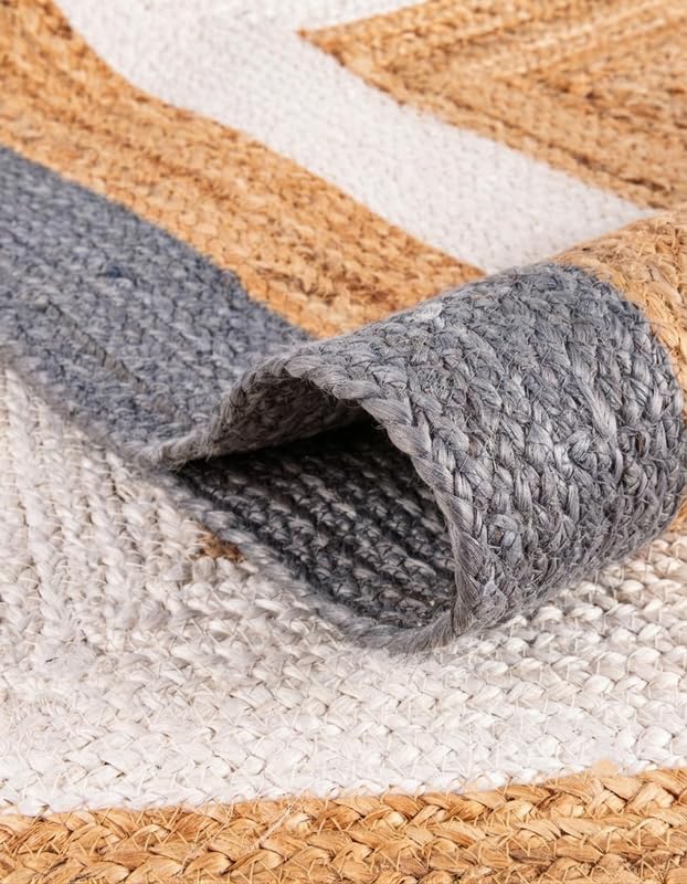 Tappeto in iuta misto cotone, 3,5 x 4,5 m, grigio e bianco con beige