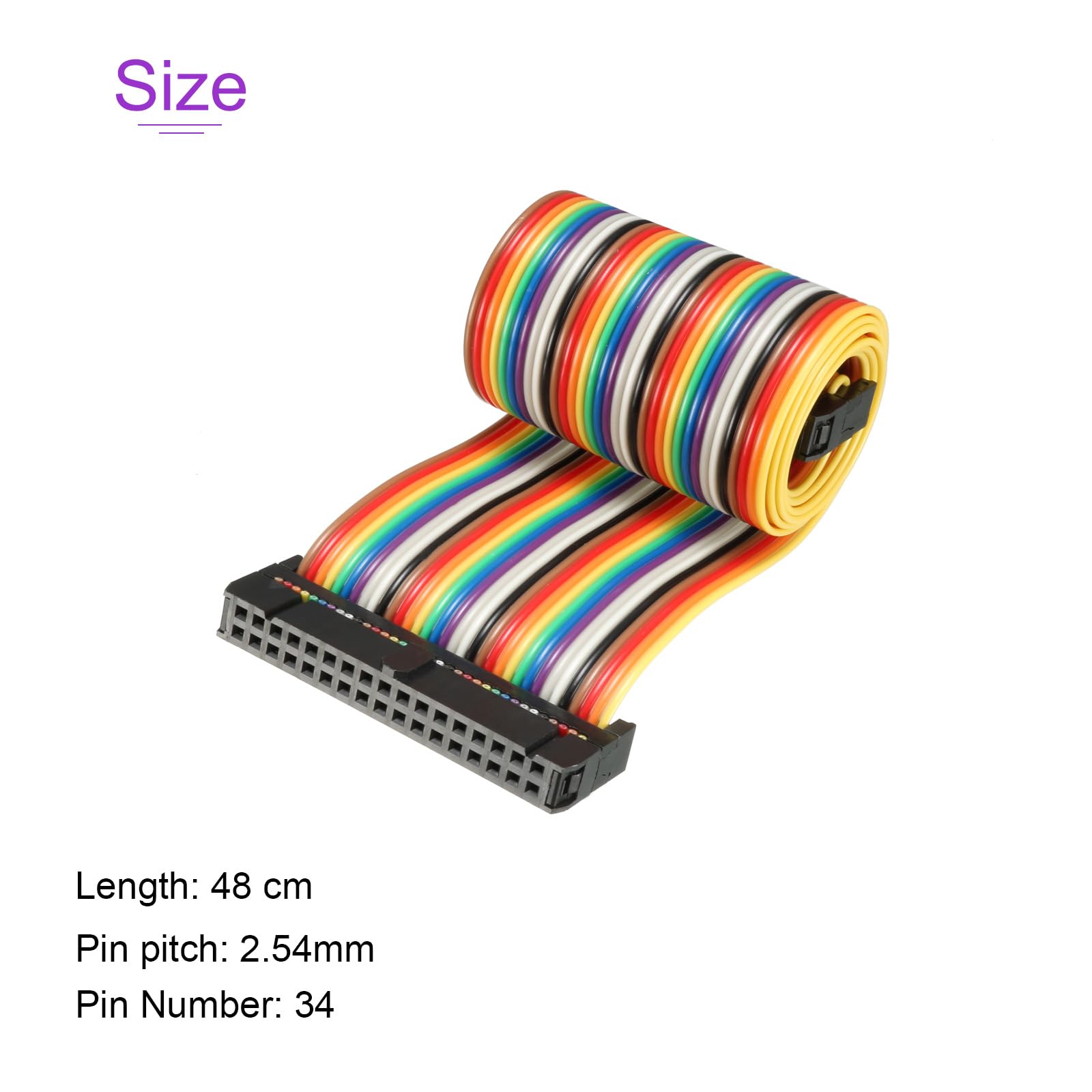 DMiotech 34-poliges IDC-Flachbandkabel – 66cm, 2,54mm Raster, Regenbogenfarben – Für Breadboard & Elektronische Projekte
