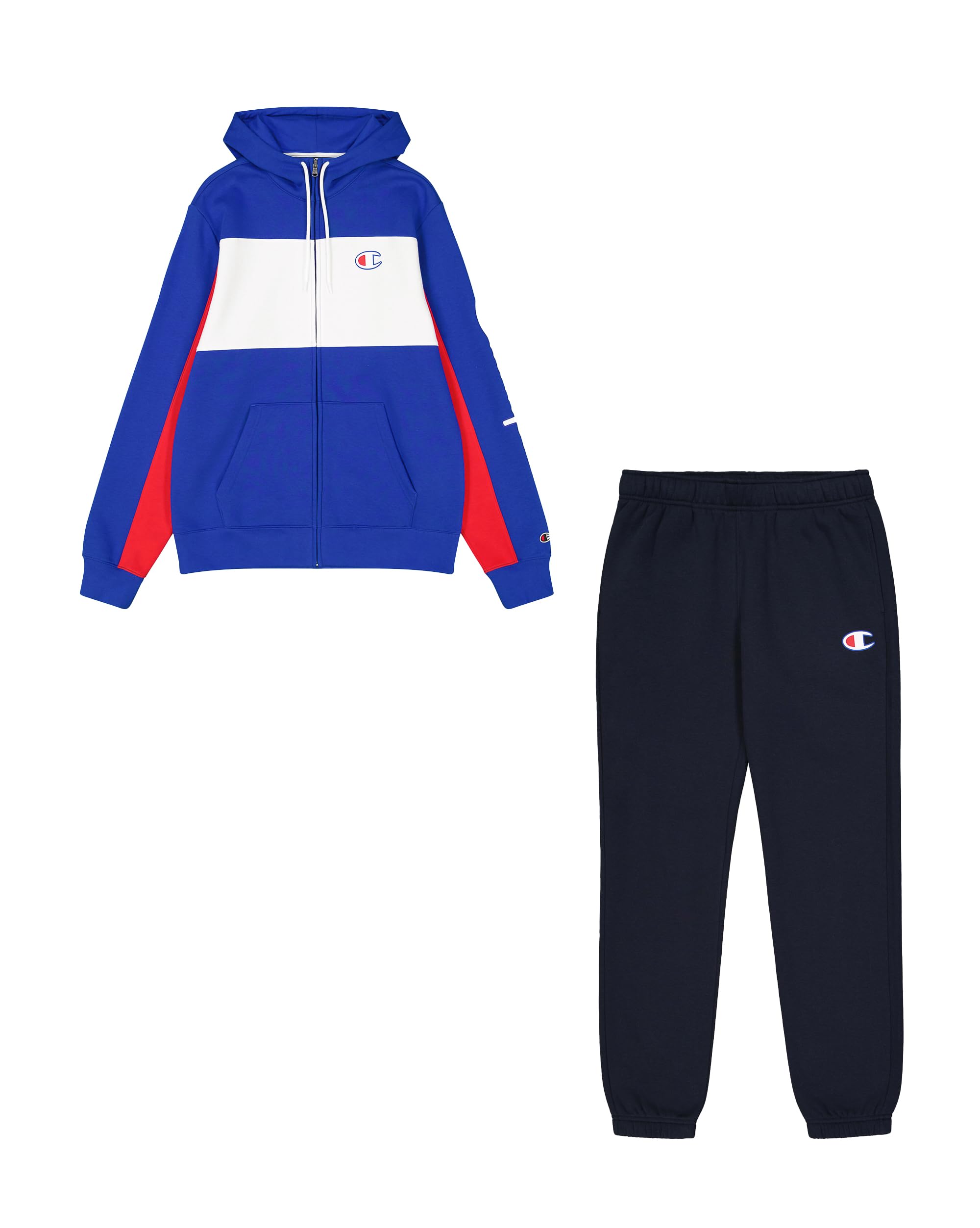 Champion Legacy Retro Sport (220412) - Soft Compact Powerblend Fleece Hooded Tracksuit, Deep Blue/Navy (BAI/NNY/WHT), M Men FW24, Deep Blue/Navy (BAI/NNY/WHT), M