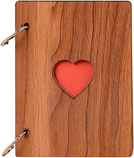 Mingzhe Álbum de fotos DIY capa de madeira álbum de recortes de aniversário 6 polegadas álbum de fotos autoadesivo vintage coração álbum de fotos com páginas pretas para casamento livro de convidados