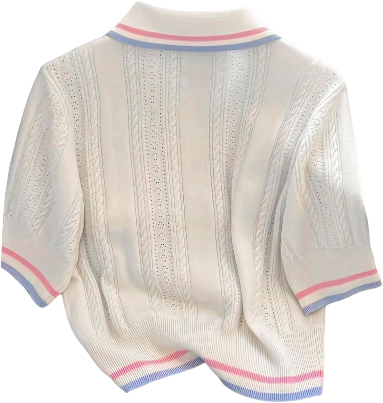 Verdusa Women's Business Casual Hollow Out Lightweight Sweaters Button Collared Short Sleeve Knit Tops - Image 2