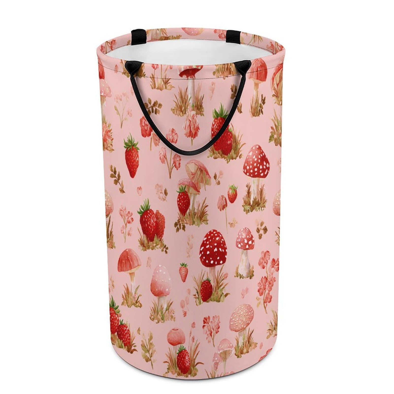 LUYYSKY Classic Retro Fruit Strawberries Collapsible Dirty Clothes Basket, Beautiful Watercolor Botanical Plants Strawberry Mushrooms Portable Clothes Storage Basket