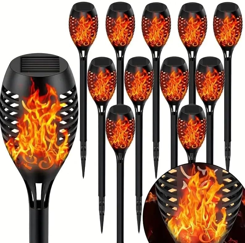 LED Solar Flashing Flame Lamps, Automatically Turn on/Off, Waterproof, Rechargeable, Suitable for Festive Occasions and Other Ambient Lighting Purposes. (Upgraded 12-Light Model)