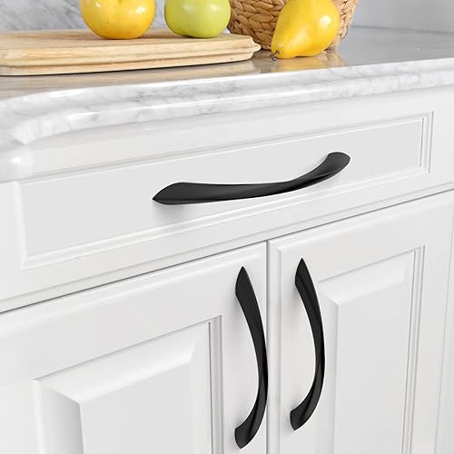 Miniatura 2 de Asidrama Paquete de 10 tiradores de gabinete negro mate de 5 pulgadas (5.039 in) manijas de gabinete, manijas de armario, accesorios de gabinete de