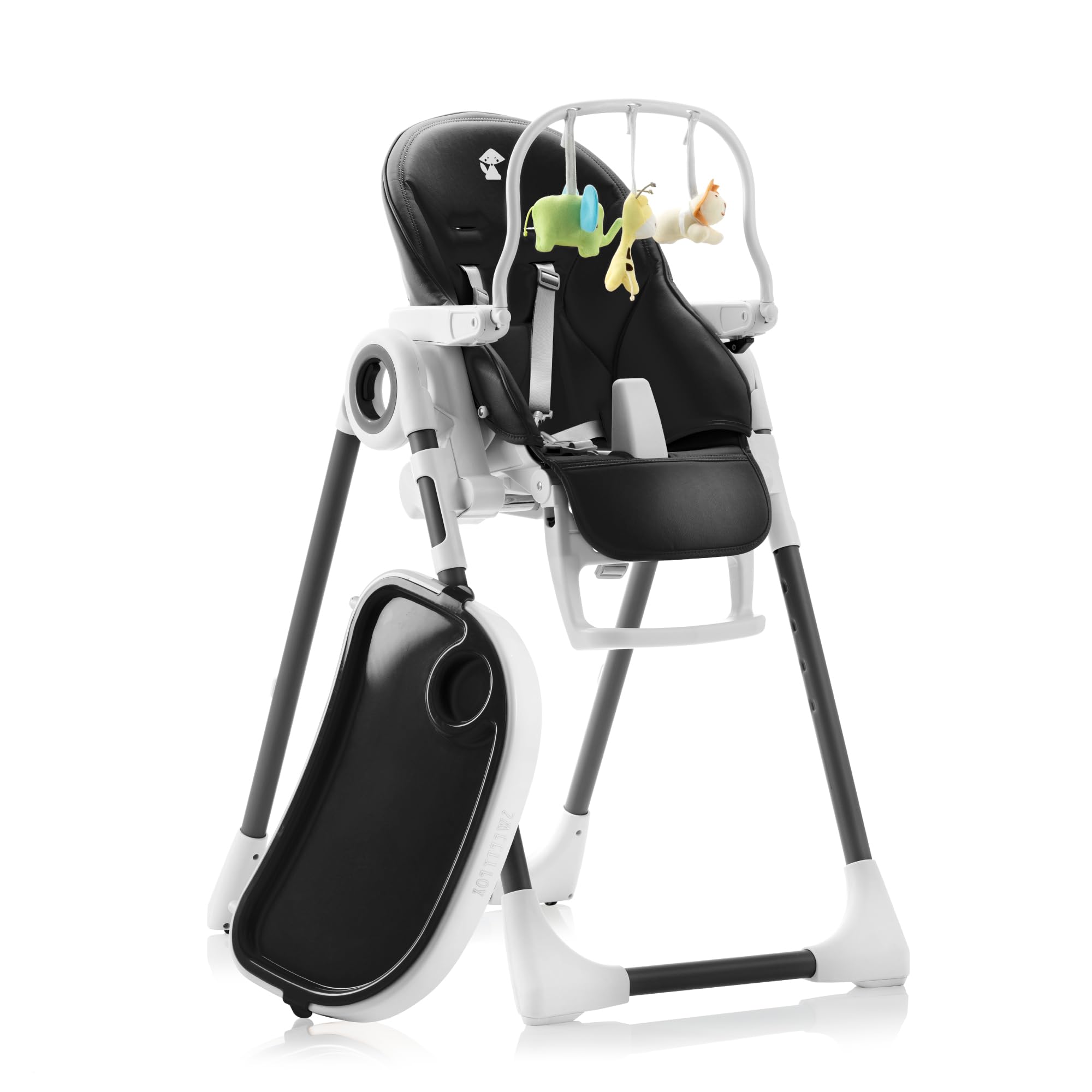 Seggiolone Pappa Regolabile e Pieghevole - 7 Livelli Diverse, Schienale Bambino Pieghevole 5 Posizioni, Ripiano Smontabile, Vassoio a Clip (Facile da Pulire) - Nero