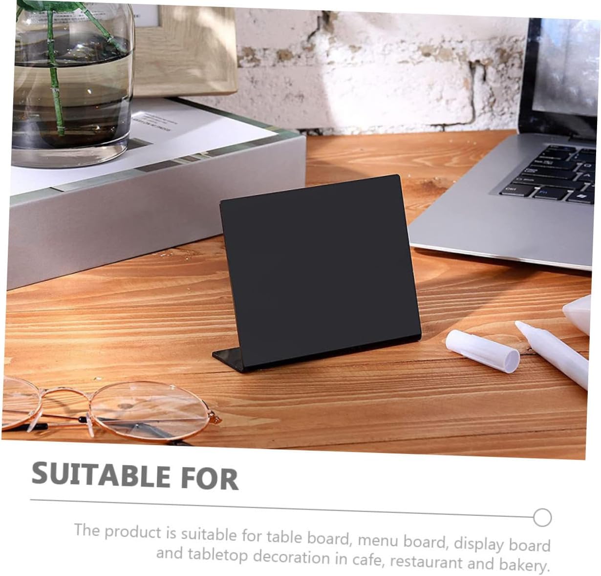 Acrylic Memo Chalkboard Sign, 12pcs Mini Black Chalkboard Writing Boards with 1 Chalk Pen, Desktop Decorative Message Boards for Wedding Party Home and Office Display