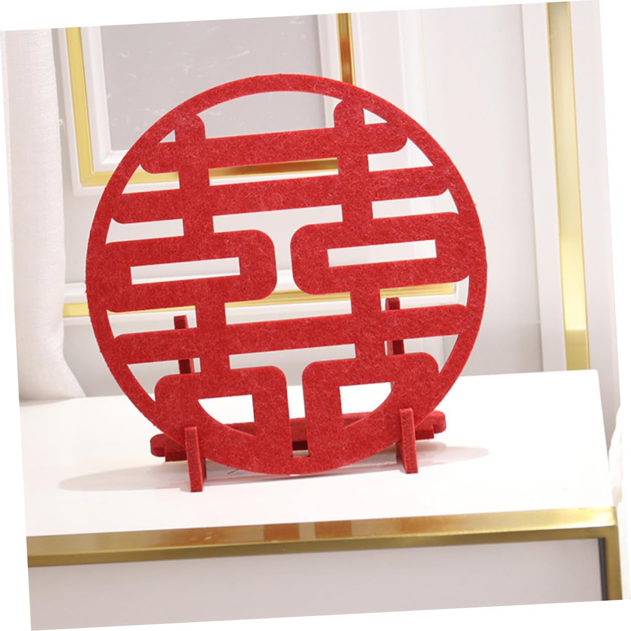 Decoración Tradicional China Doble Felicidad para Boda, Adorno de Fieltro Rojo de 1 Pieza, Símbolo Romántico para Decoración de Sala y Fiesta Nupcial