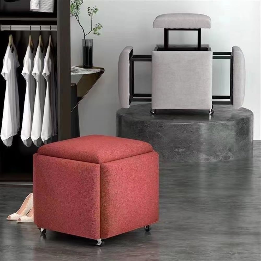 5-in-1-Hockerwürfel mit Rollen, beweglicher Ottomane und rollender Fußhocker für Wohnzimmer & Schlafzimmer, vielseitiger Sitzwürfel (35 x 35 x 35 cm)