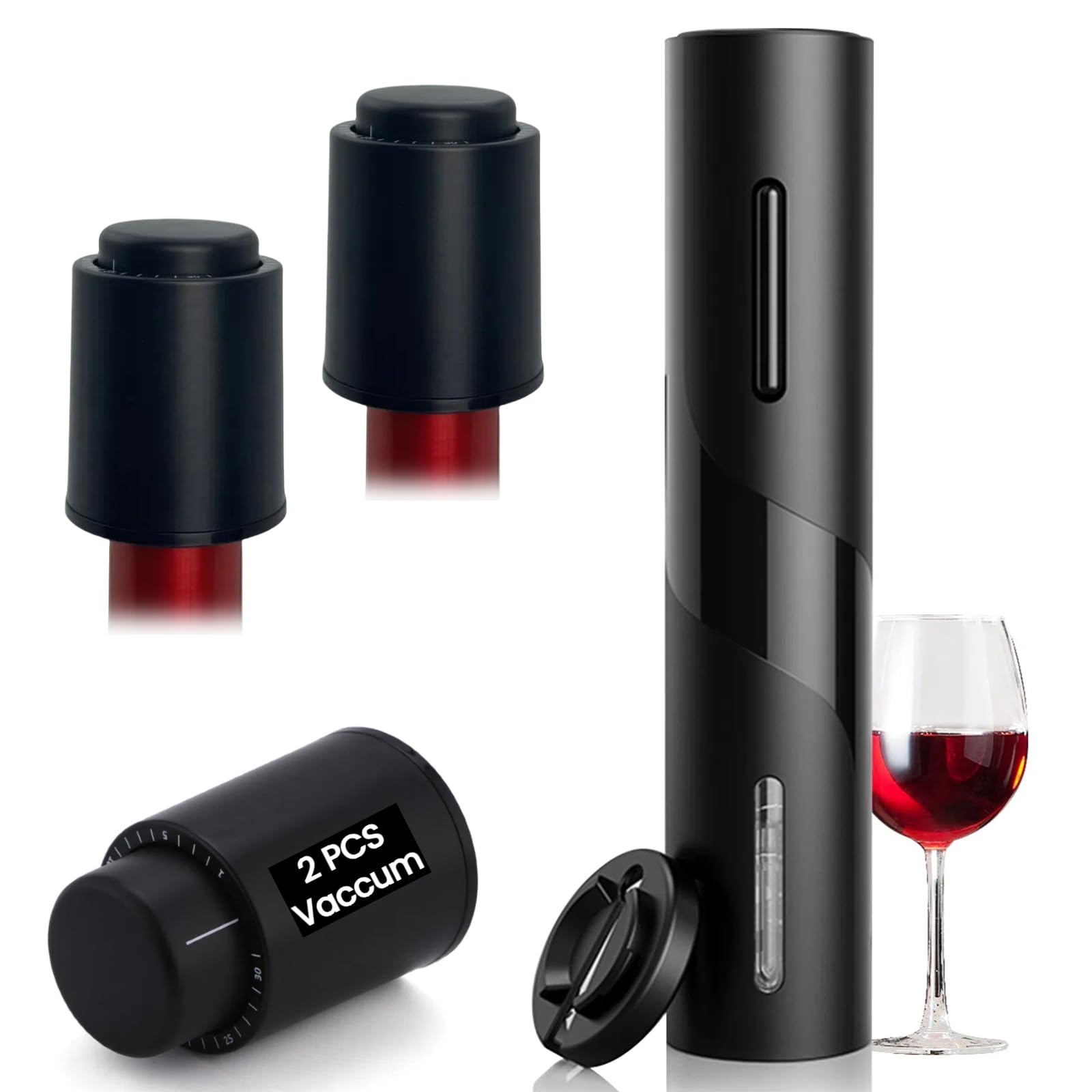 Saraudy AA Battery-Powered Electric Wine Opener With 2 Vacuum Stoppers, Foil Cutter, Corkscrew - Ideal Present for Party, Wine Lovers