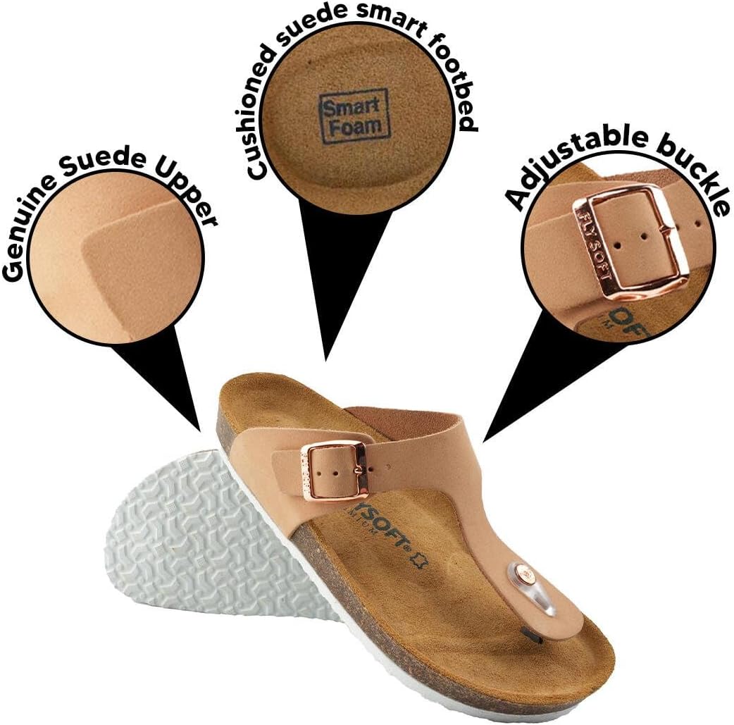 Women's 100% Genuine Leather Sandals - Comfortable Smart Foam Footbed, Slip-On Slides for Summer Wear, Adjustable Fit and Durable Non-Slip Sole