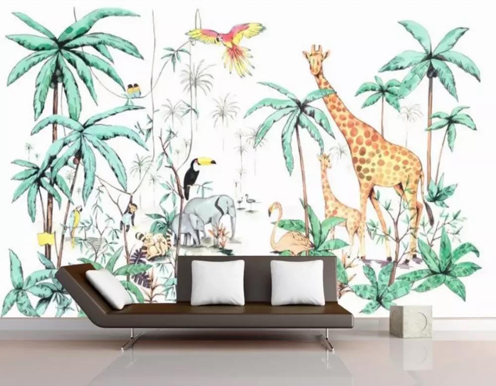 Papier peint mural 3D salon chambre fond de mur intissé animaux plantes