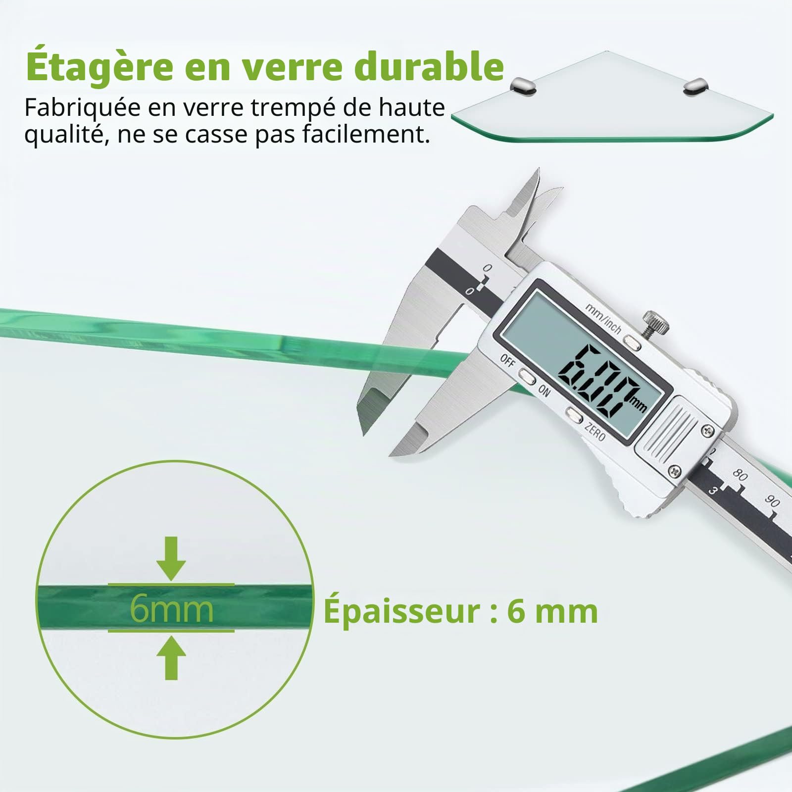 S'AFIELINA Étagères Salle de Bain en Verre trempé 6 mm,Étagère d'angle pour Salle de Bain,23 x 23 cm,Capacité de Poids 10kg (1 pièce)