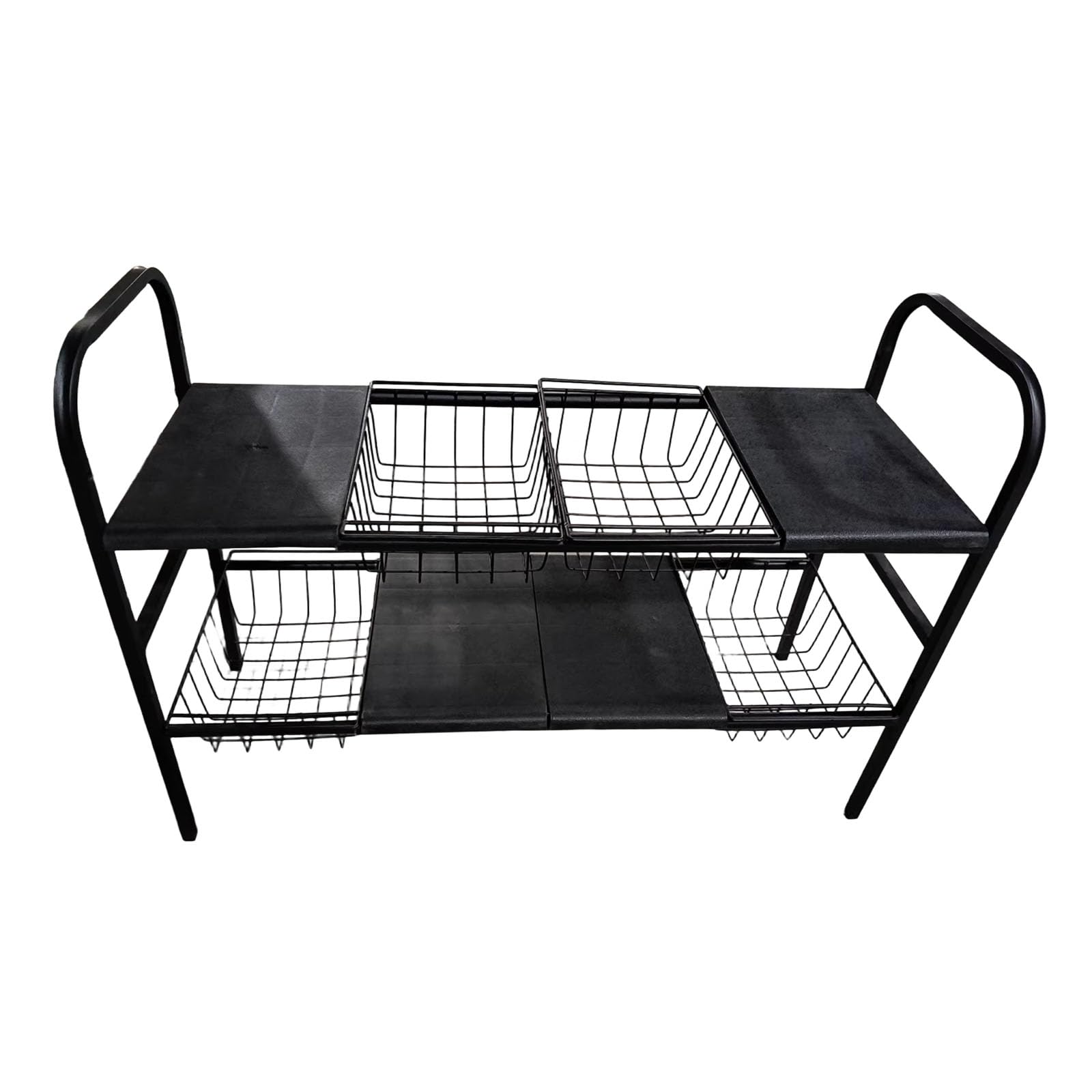 Buxuaaaa Kitchen Storage Rack with 2 Steps 4 Shelves and 4 Baskets for Organized Space Saving Solution Expandable Pair Layer Kitchen Storage